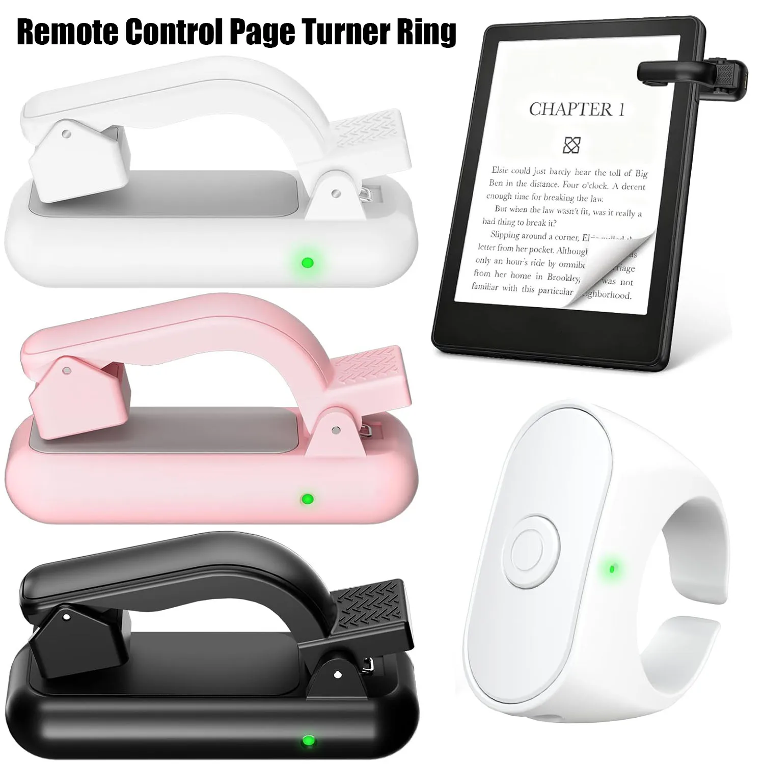 Anillo de Control Remoto para Pasar Páginas para Lectores Electrónicos Kindle Paperwhite, Oasis, Scribe y Kobo, Control Remoto para Pasar Páginas Compatible con Fundas para iPad y Tablet