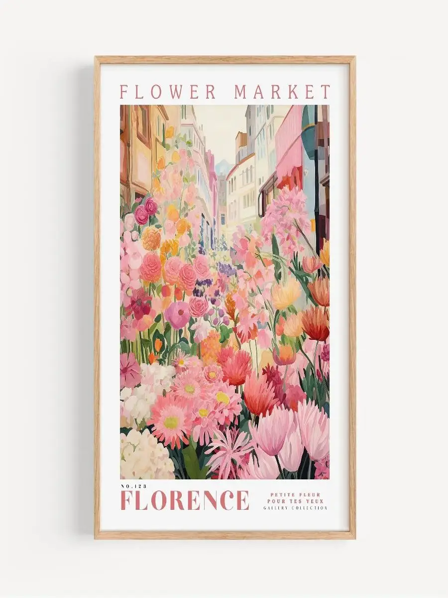 Florence Flower Market Poster Travel Art Large Modern Botanical Wall Art Green Floral Decor Trendy Home Decoration