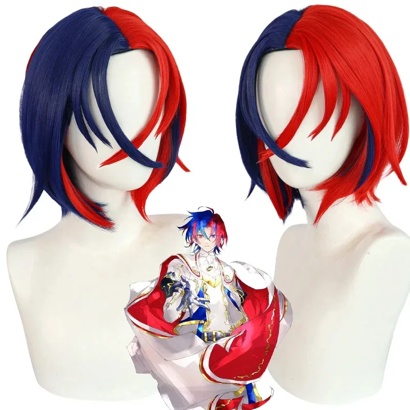 Fire Emblem Engage Alear, парик для косплея, короткие прямые синие и красные мужские парики, термостойкие игровые мужские головные уборы 30 см