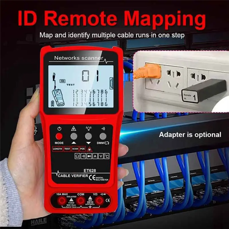 ABRI-3In1 Visual Fault Locator Multimeter Network Cable Tester Silent Vibrate Search POE Test Cable Pairing Length Wiremap Red