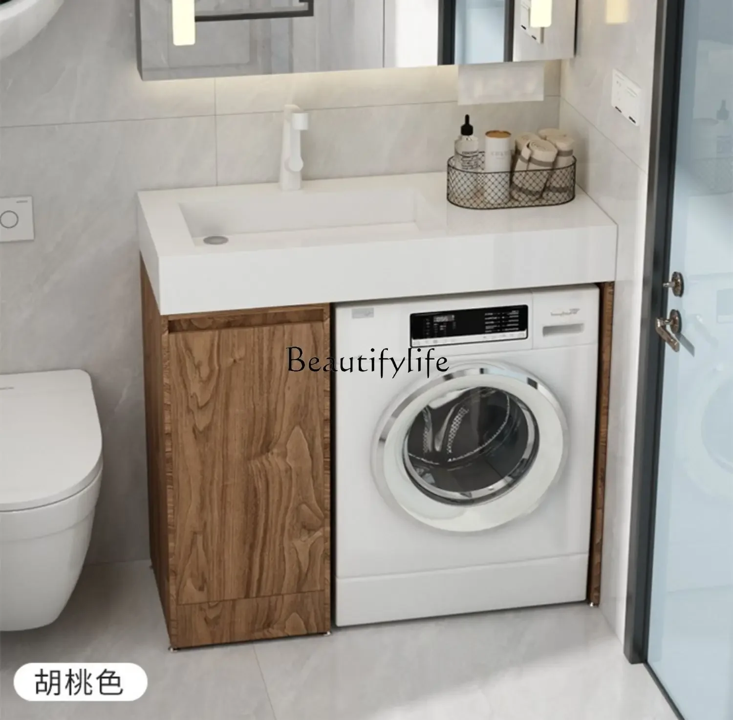 

Small Apartment Bathroom Drum Washing Machine All-in-One Cabinet Combination Stone Plate Integrated Washbasin