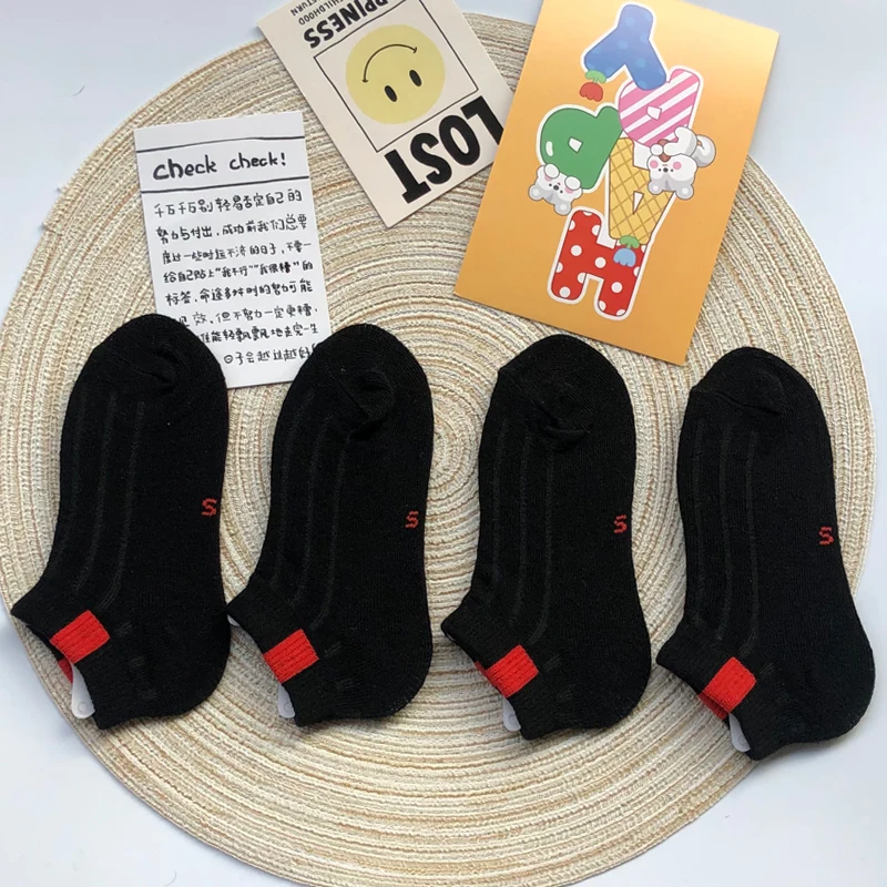 Children's Black Short Socks Pure Cotton Spring Summer Thin Style Boys and Girls Kids Sweat Absorbing and Breathable Socks