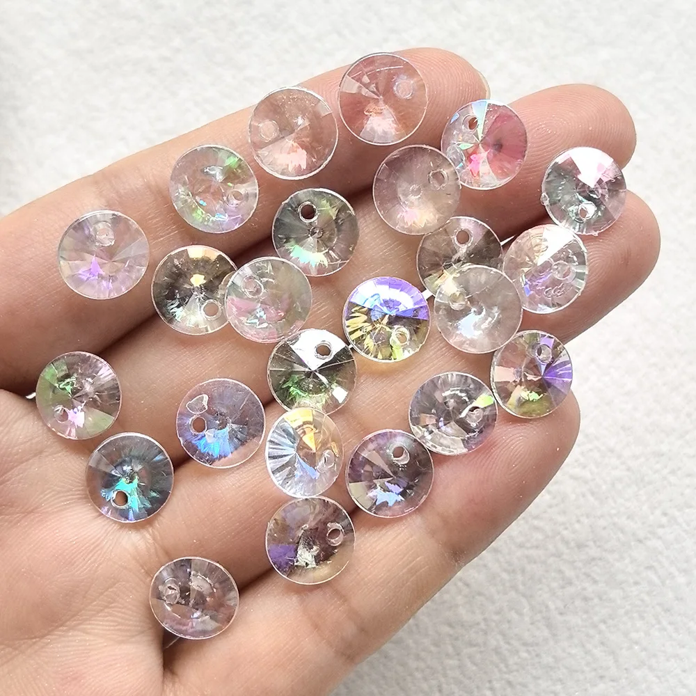 8mm 10mm Transparent Pointed Back Single Hole White AB Satellite Acrylic Rhinestones for Dress Sewing DIY Crafts