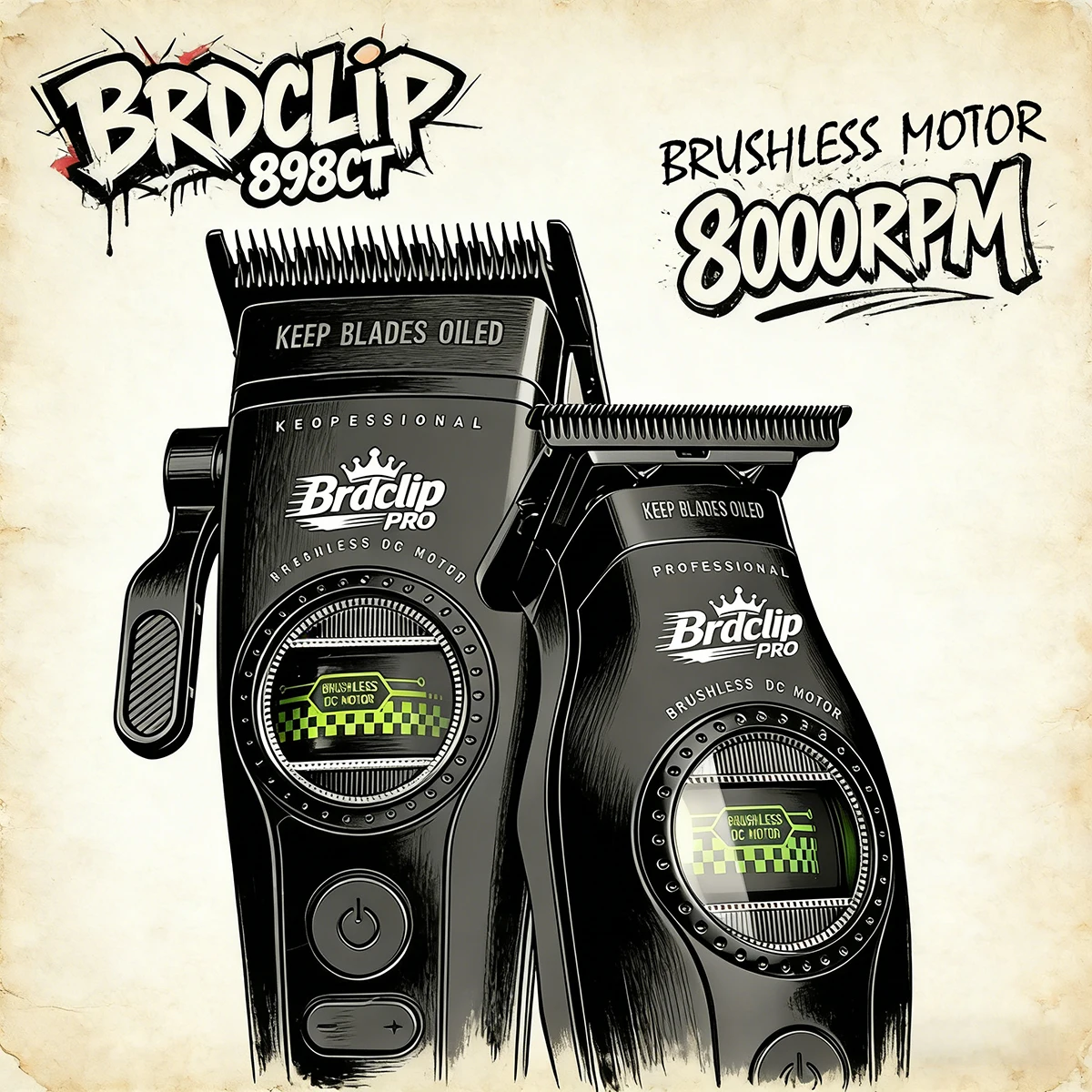 New BRDCLIP PRO Electric Hair Clipper Hair Trimmer Set Outer Rotor BLDC 6000-8000RPM Barber  Shop DLC Blade with Charge Dock