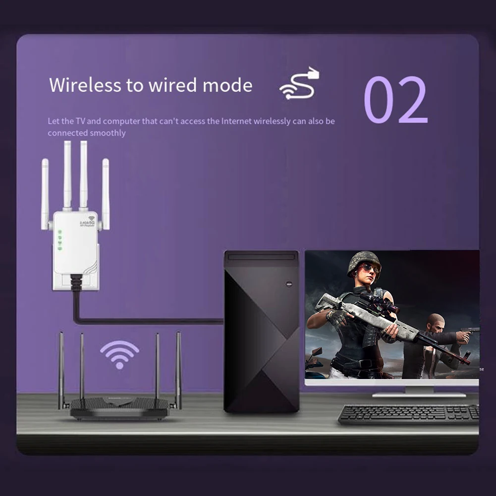 Repetidor WiFi sem fio para casa, extensor de alcance WiFi, impulsionador de sinal, banda dupla, 2.4G, amplificador de rede 5G, roteador wifi, 1200Mbps