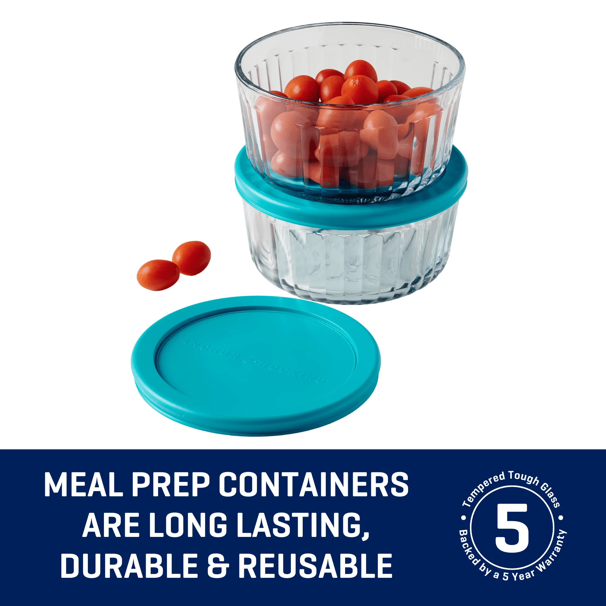 Sculpted Glass Food Storage Container with Lids, 4 Cup Round, Set of 2