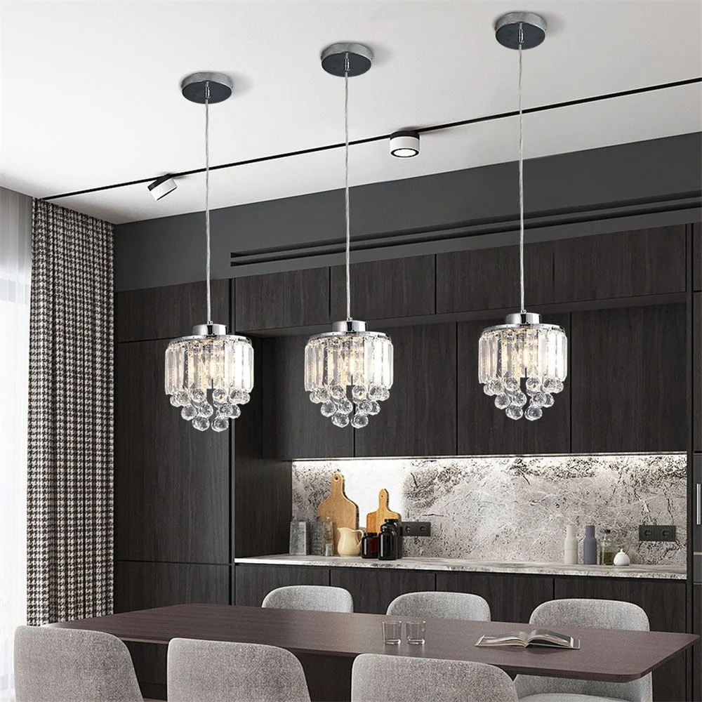 3 Packs Modern Simple Transparent Crystal Pendant Light without Light Source for Kitchen Dining Room