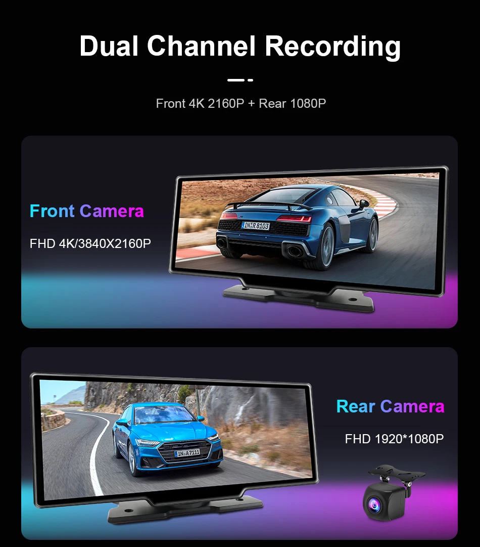 Srnubi 7/10,26 Zoll kabelloser Carplay-Bildschirm für Auto, Android Auto Dash Cam 4K Auto DVR, 1080P Rückfahrkamera, Navigationsvideorecorder, AUX – Detail 7