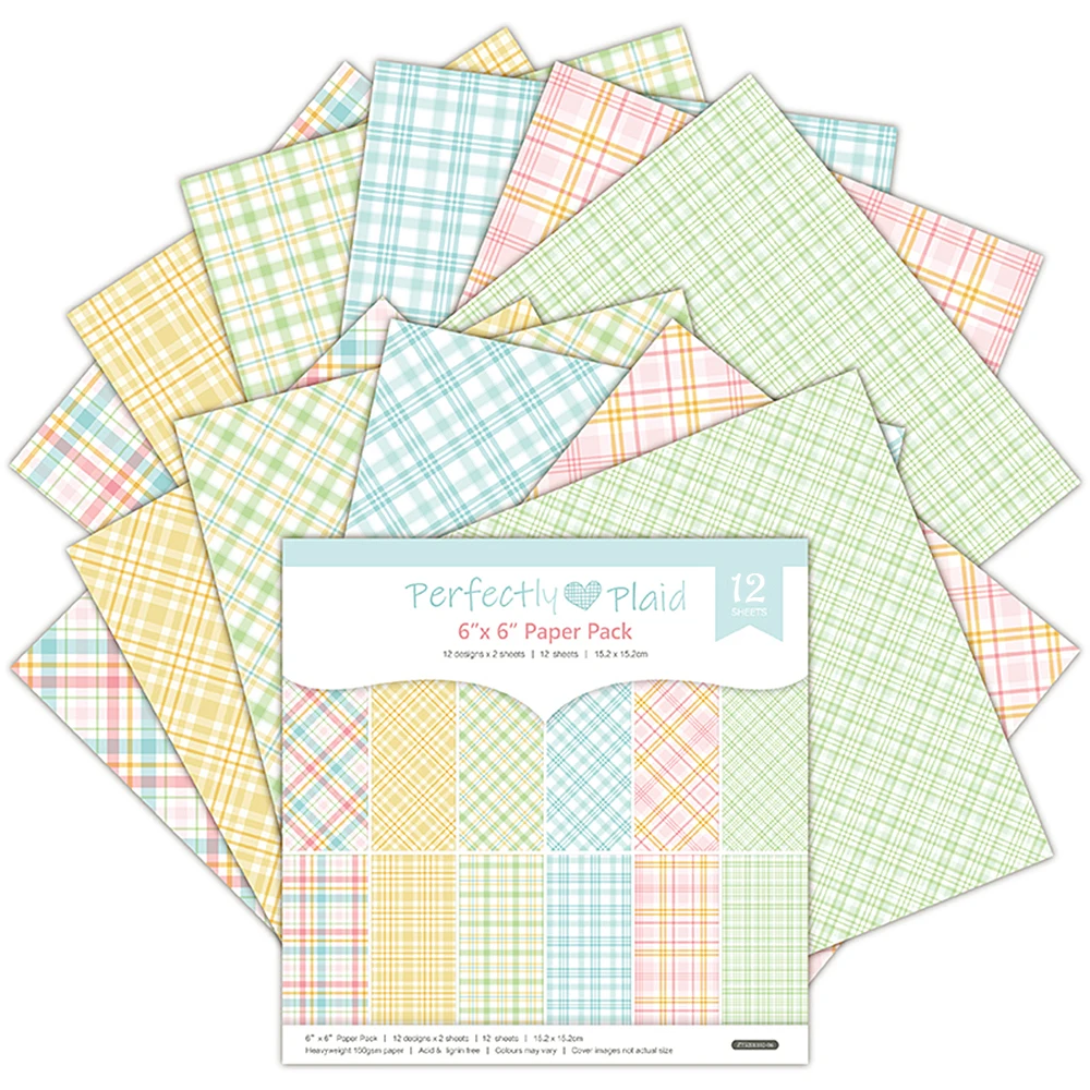 12 Pieces Of Background Paper With Colorful Checkered Patterns 6-inch Decorative Paper