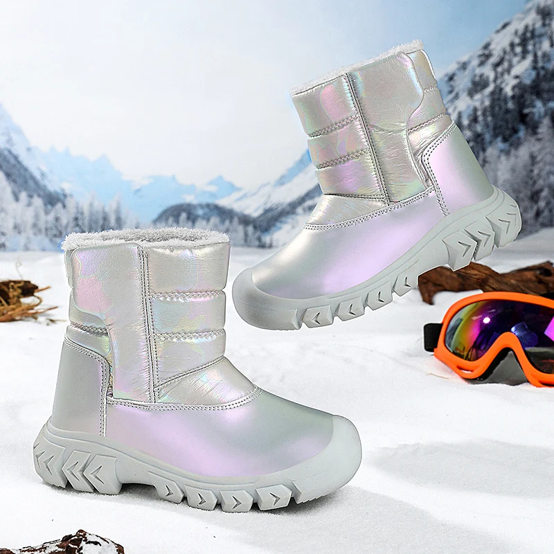 Bottes de neige chaudes en peluche pour enfants, baskets à la mode pour filles, bottes d'hiver non aldes, bottes de rinçage hautes, chaussures pour enfants, nouveau, 2024