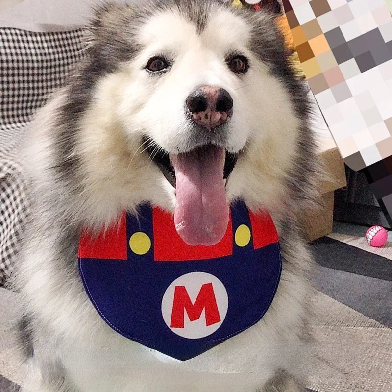 Super Mario Bros Pet Bib Anime Cat Dog Bib Pet Saliva Towel Cartoon Pet Bandana for Puppy Cat Medium Large Dog Handkerchief Gift