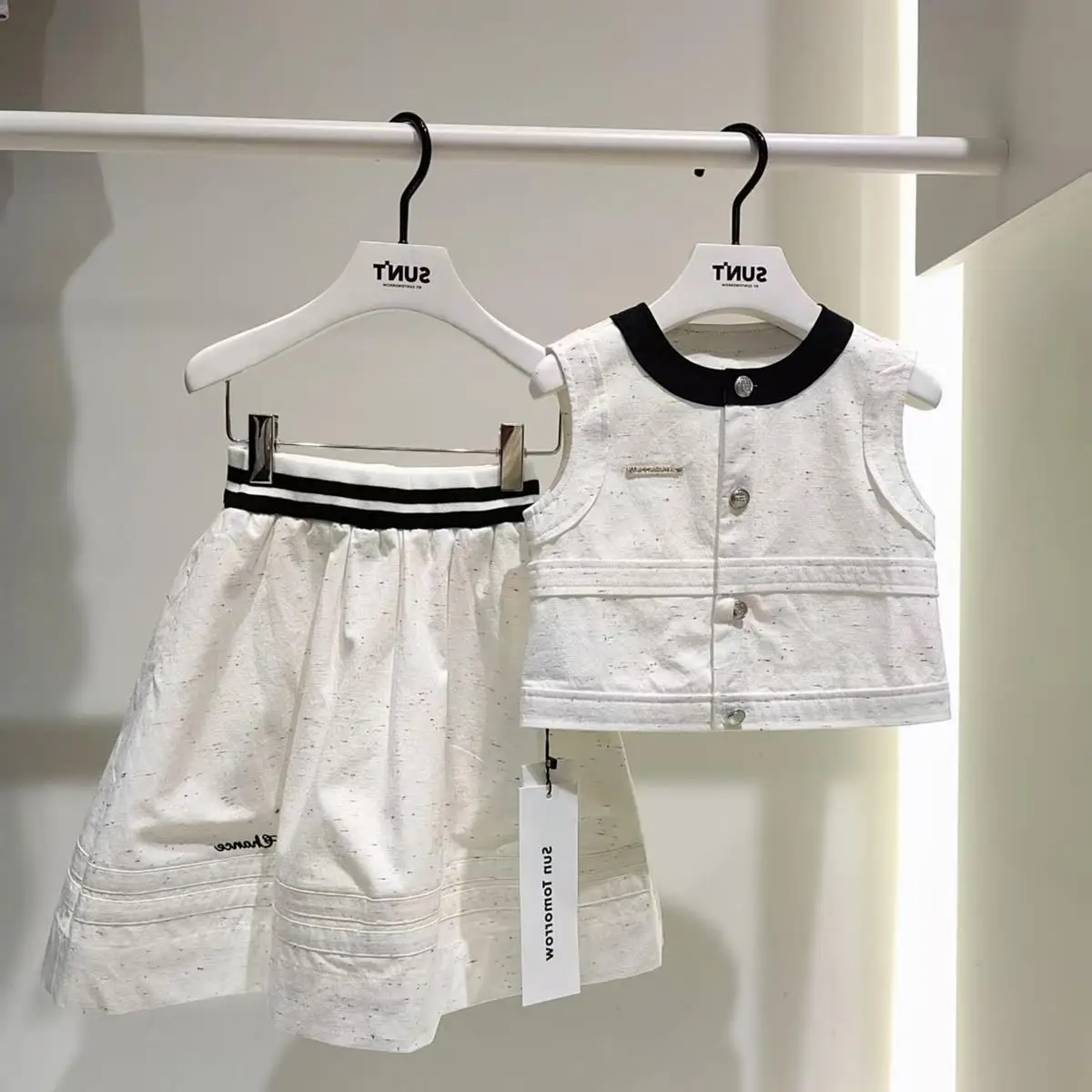 2026 Spring Summer Girls Waistcoat Set Fashion Sleeveless Vest & Midi Skirt, Versatile Kids Two Piece Outfit for  130-170cm