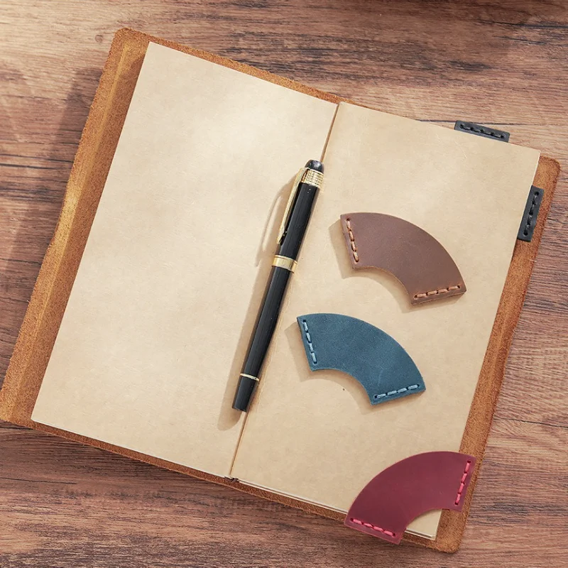 Crazy Horse Leather Vintage Genuine Leather Bookmark Hand Stitched Creative Fan Shaped Page Divider Cultural And Creative Gift