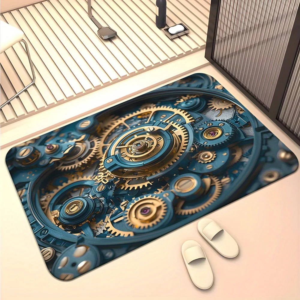 1pc Flannel Floor Mat, Outdoor Indoor Doorway Holiday Gift, 1pc Steampunk Gear Wheel Pad - 3D Printed, Machine Washable, Suitabl