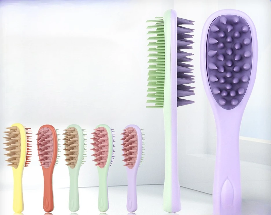 Long handle double tooth shampoo brush silicone handle shampoo comb rubbing bath massage shampoo comb scalp cleaning