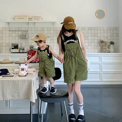 Fashion Mom and Son Matching Sleeveless Jumpsuit Mother and Daughter Overalls Equal Mommy and Me Suspender Pants Kids Clothes