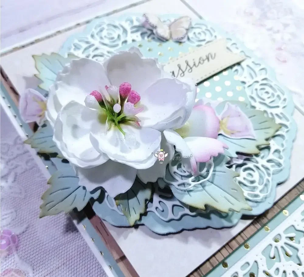 Piggy Craft metal cutting dies cut die mold Rose round frame lace edge Scrapbook paper craft mold blade punch stencils