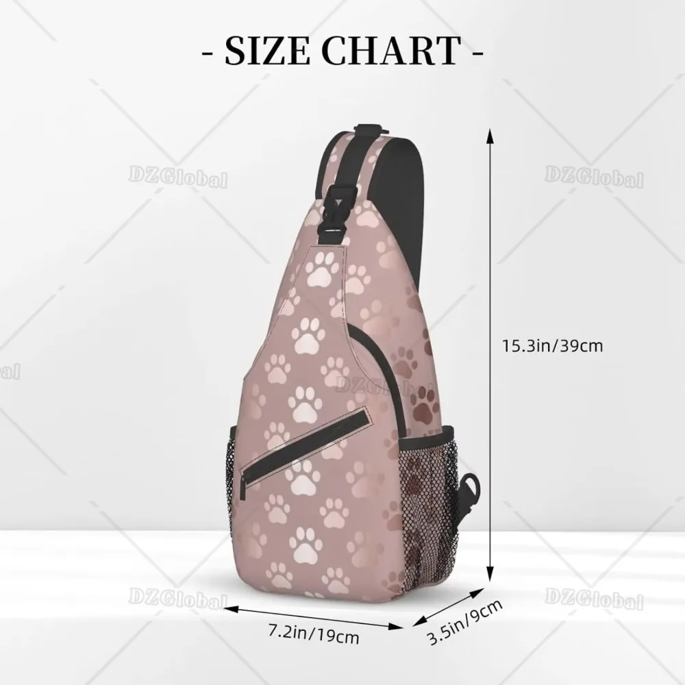 Sling Bag for Men Women Rose Gold Dog Paw Animal Crossbody Backpack Casual Hiking Daypack for Travel Sport Running Chest Bag