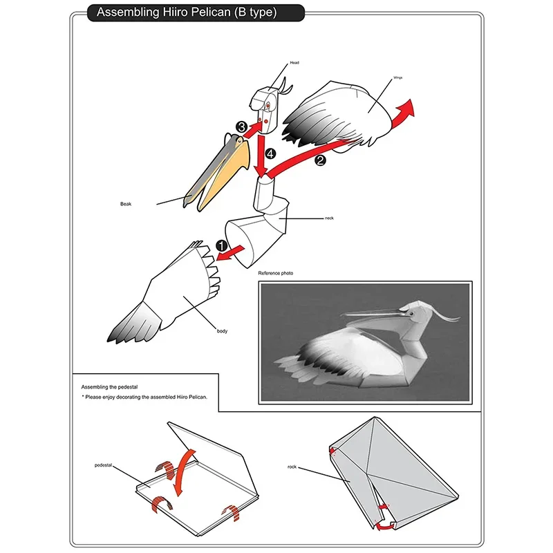 Dalmatiner Pelikan Origami Kunst Mini 3D gefaltetes Papiermodell Papercraft Tierfigur DIY Kinder Erwachsene handgemachtes Bastelspielzeug QD-275