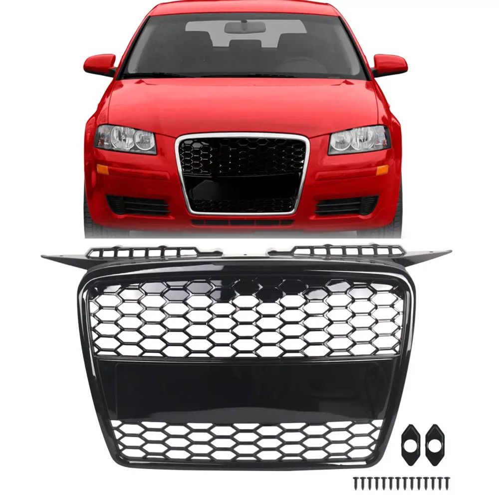 Glossy Black Car Front Bumper Center Grille For Audi A3/A3 Quattro 8P 2004-2008 8P4853651A Mesh Honeycomb Racing Radiator Grille