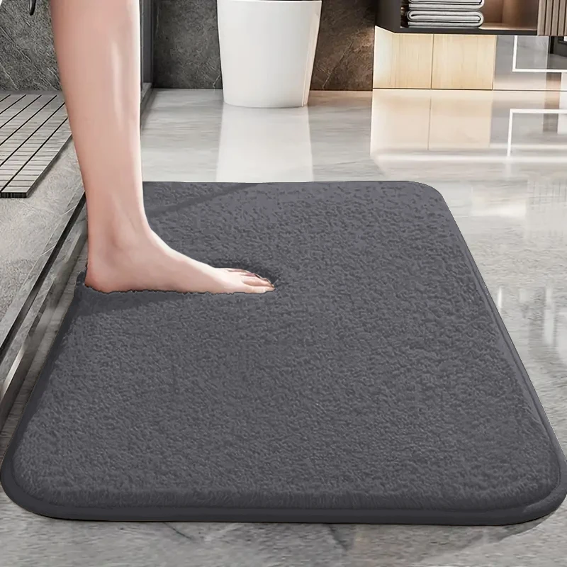 Einfarbig verdickte rutschfeste Fußmatte für Badezimmer, Duschtür, saugfähige Matte, schmutzabweisende Toilettenmatte, pelzige Matte