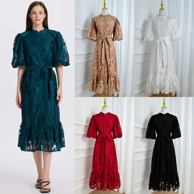 

Elegant Jacquard Embroidery Formal Evening Long Dress Women Loose Big Size Summer Short Sleeve Fishtail Party Dresses Mermaid