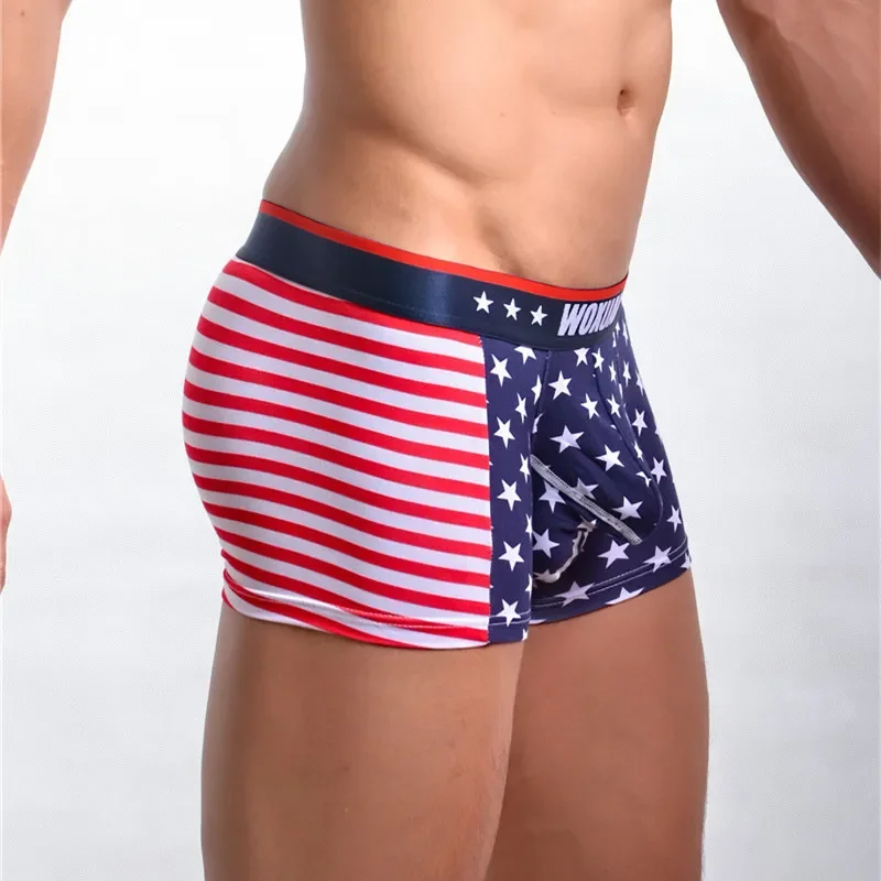 Sexy Underwear Men USA Flag Boxers Stripe Breathable Star Jockstrap Bermudas Masculina De Marca Shorts Trunks