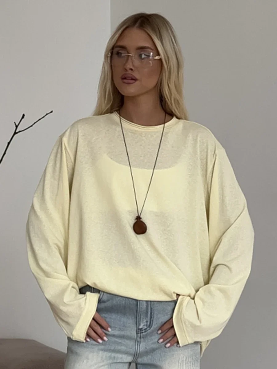 

Sumuyoo женская новая футболка с круглым вырезом и длинными рукавами из мягкой ткани, модные модные топы с узлом спереди, весенне-осенние модные топы