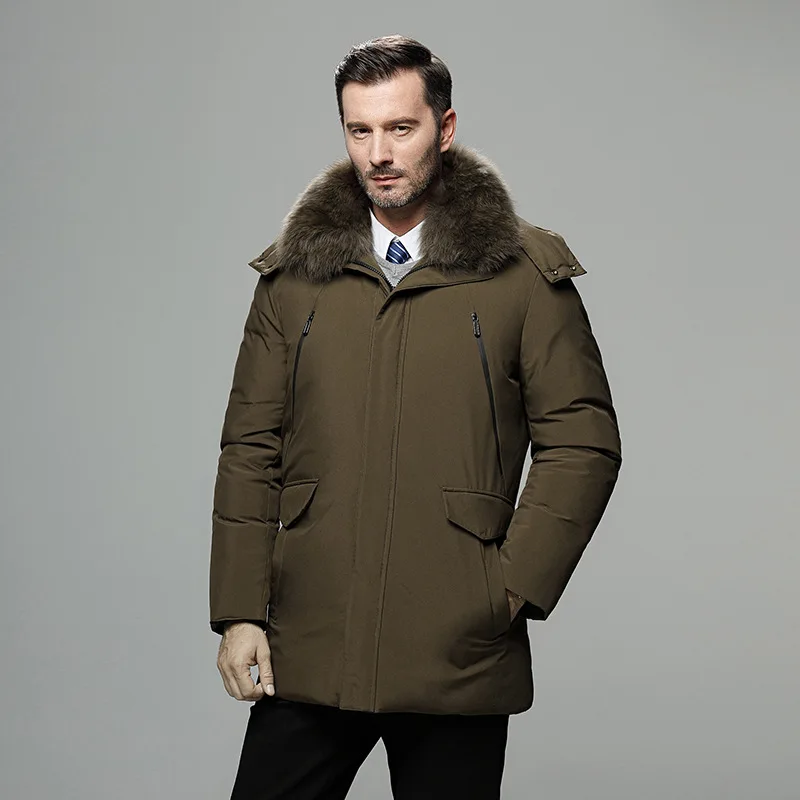 winter dress coats canada Canada Winter Jacket For Men Down Jacket Medium Long Warm Goose Down Coats  Parkas Fur Collar Waterproof Male Coat Winter clothes