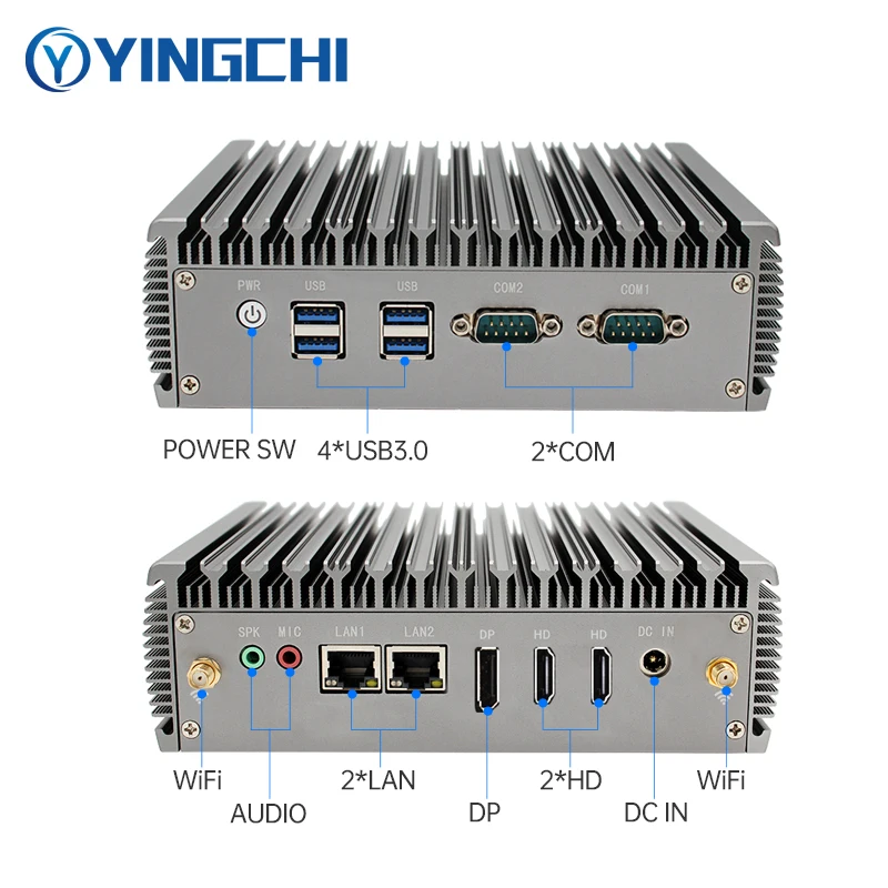 Imagem -04 - Yingchi-mini pc Intel i3 4005u 5005u i5 4200u i7 4500u J4125 J6412 Lan Fanless Dual x Rs232 Micro Computador Industrial