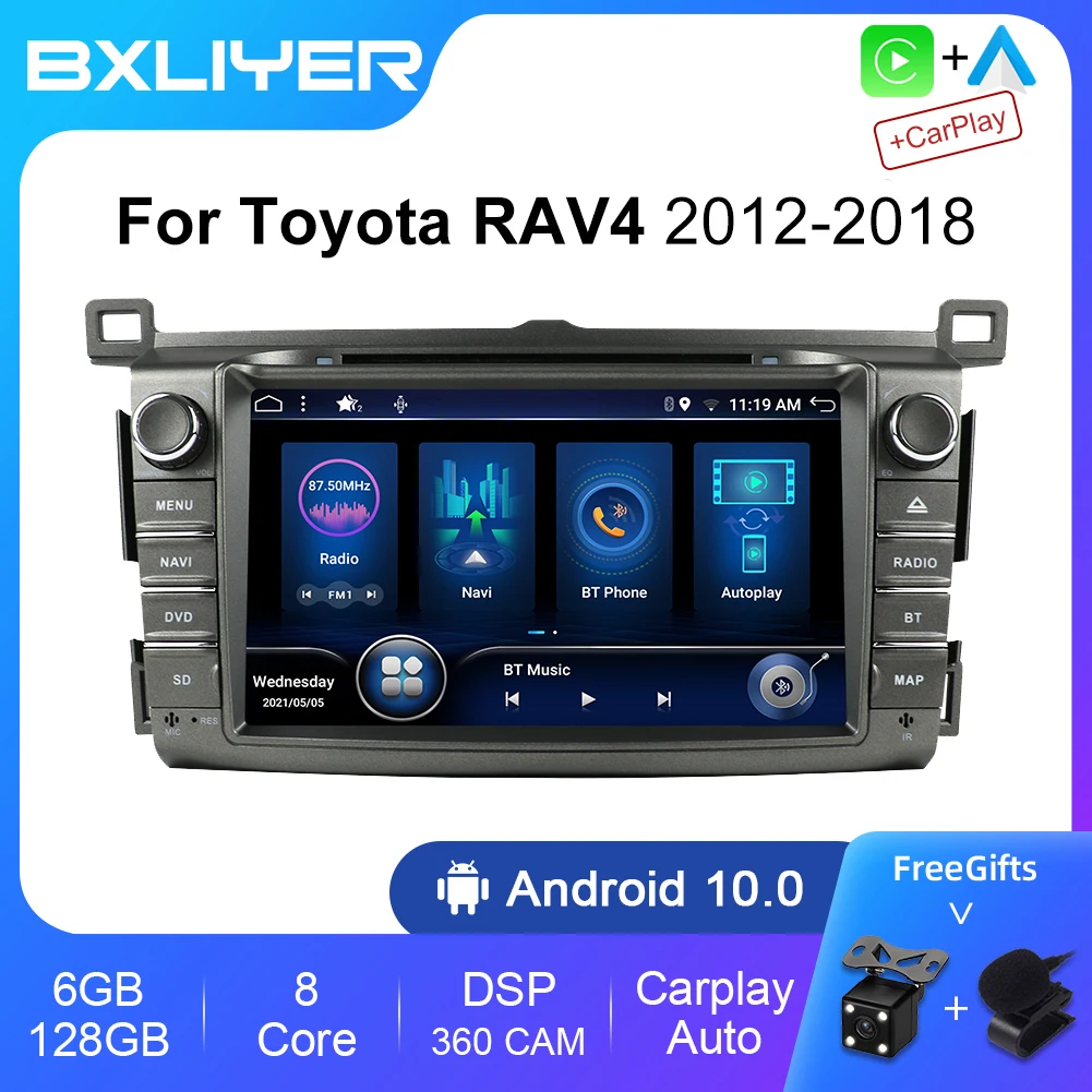 BXLIYER 6+128GB CarPlay Car Radio Multimedia Player For Toyota RAV4 RAV 4 2012-2018 Android 12 Auto GPS 2 Din radio Head Unit