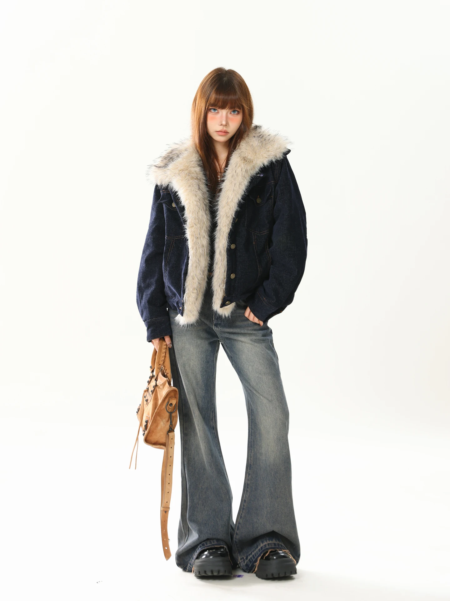 

Женское хлопковое пальто с воротником American Sle ort Plu, теплое зимнее пальто Lazy Sle, милое прямое длинное свековое одинарное пальто...