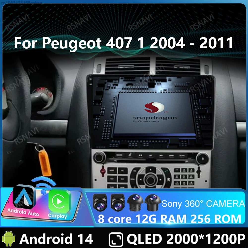 Car Radio Andoird 14 For Peugeot 407 1 2004 - 2011 Navigation 4G LTE Head Unit DSP Wireless Carplay Auto GPS Viedo Player DVD