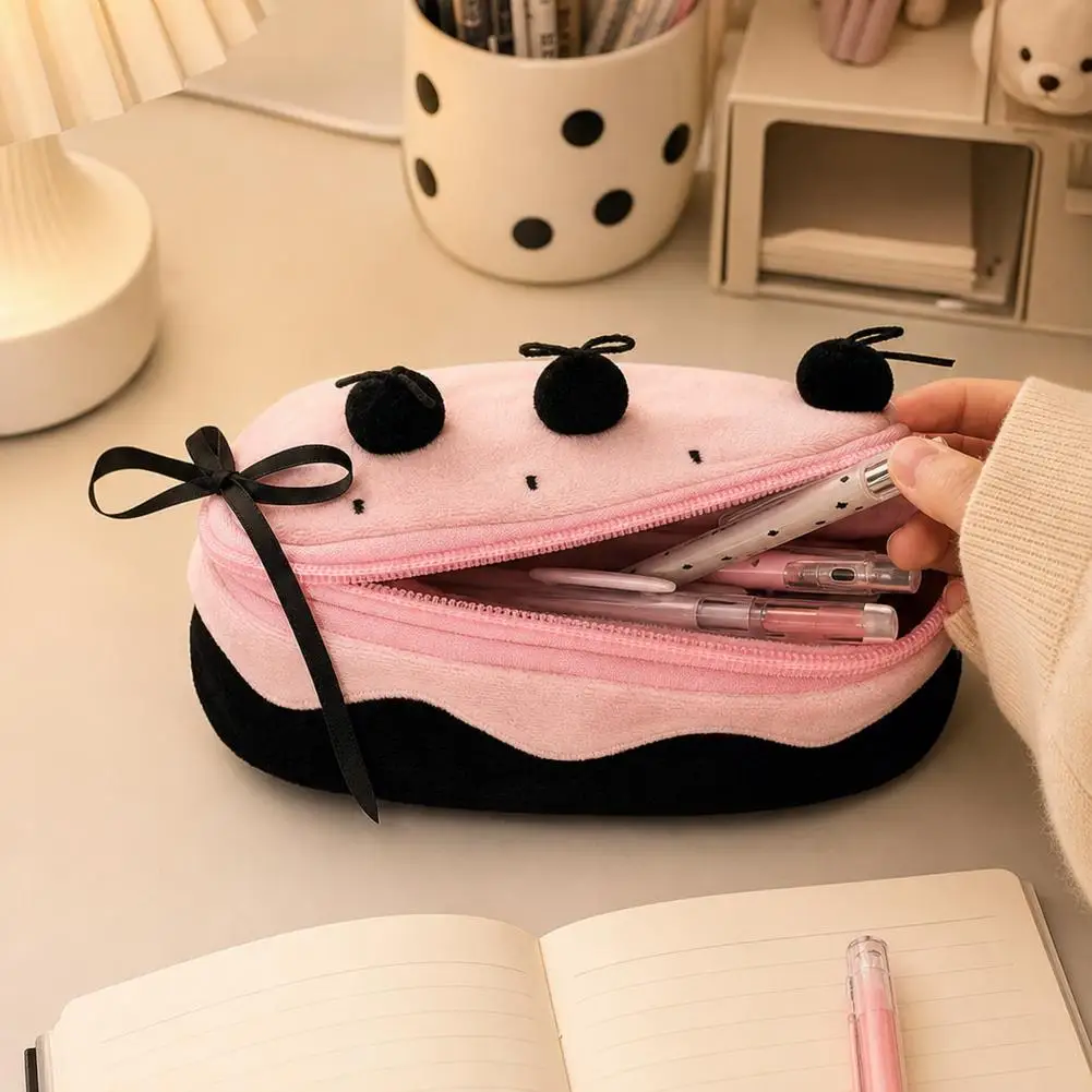 Cute 3D Cake Pencil Case Large Capacity Pen Bag Multifunction Stationery Bag Soft Plush Pen Case Zipper Storage Pouch for Girls view 5