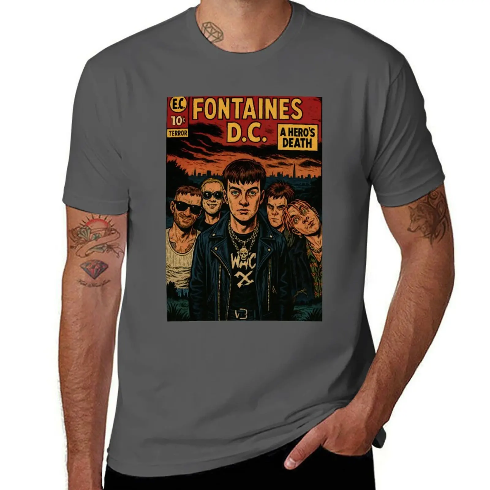 

Fontaines D.C. A Hero's Death comix T-Shirt Fashion Graphic Tee for Men