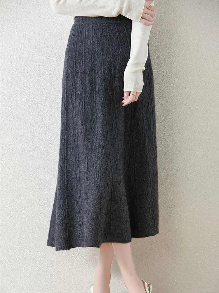 Women's pure wool knitted skirt, elegant, fashionable, casual, 2024 autumn and winter new clothing