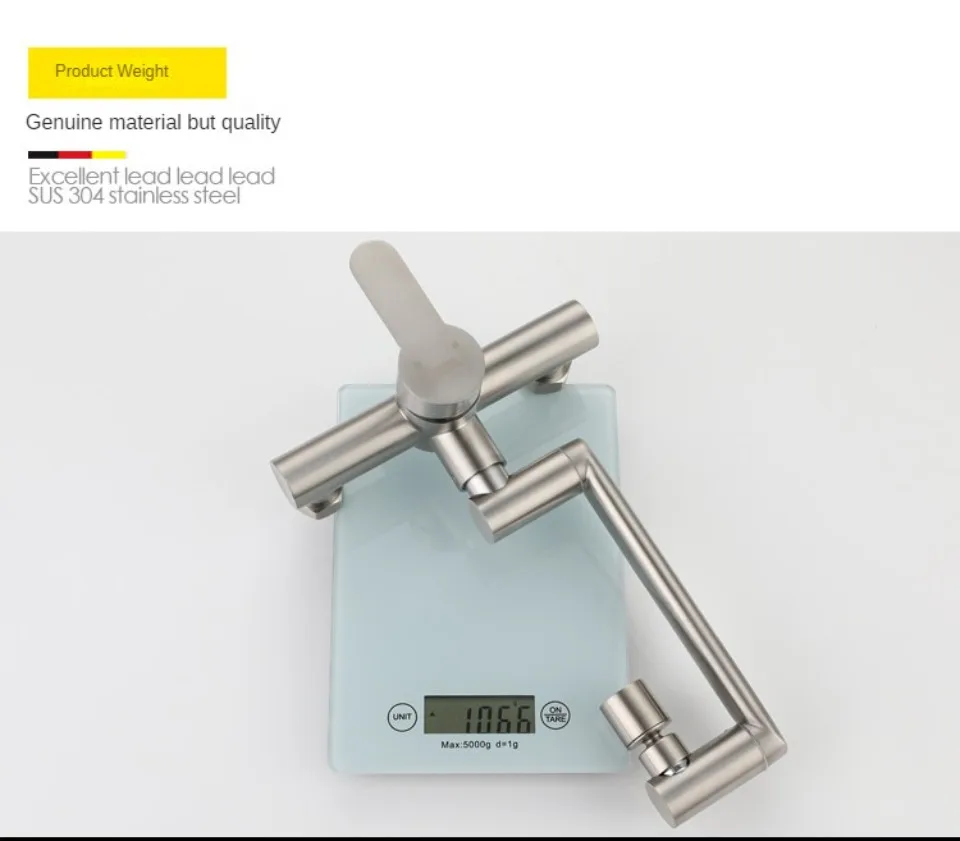 Stainless Steel Foldable Basin Faucet Wall Mounted Bathroom Kitchen Sink Washbasins Cold Hot Water Mixer Tap 360 Degree Swivel