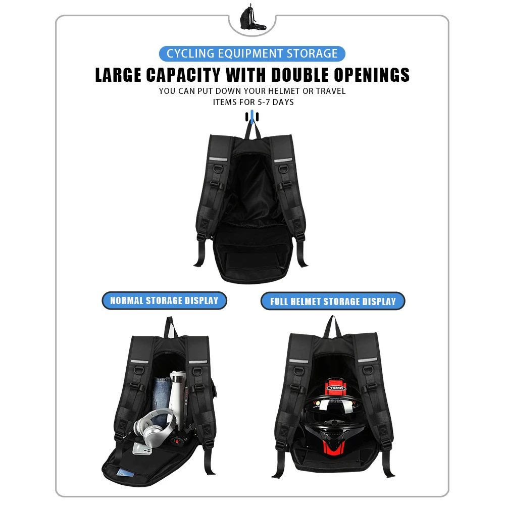 오토바이 방수 다기능 오토바이 배낭, 클래식 대용량, 반사 자전거, 사이클링 여행 가방