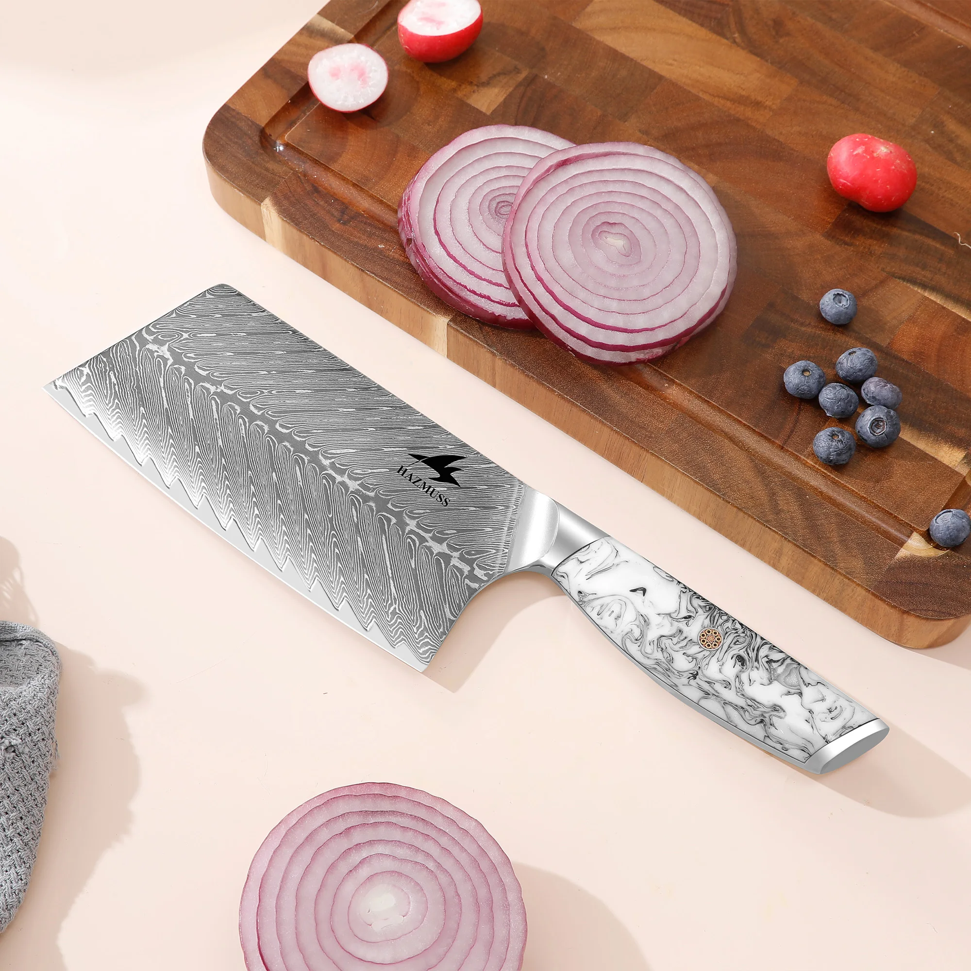 7 Inch Chinese Chef Knife, Damascus Steel VG10 Core, Ergonomic Resin Handle, Kitchen Cleaver for Meat Vegetable