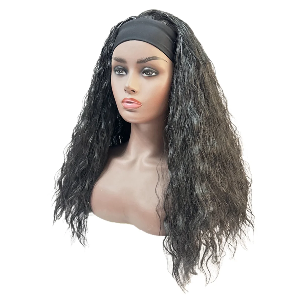 AT13  22 Inches Ice Hair Band Wig Black Wig Women Long Curly Hair Full Set Whole Top Chemical Fiber Hair Wig