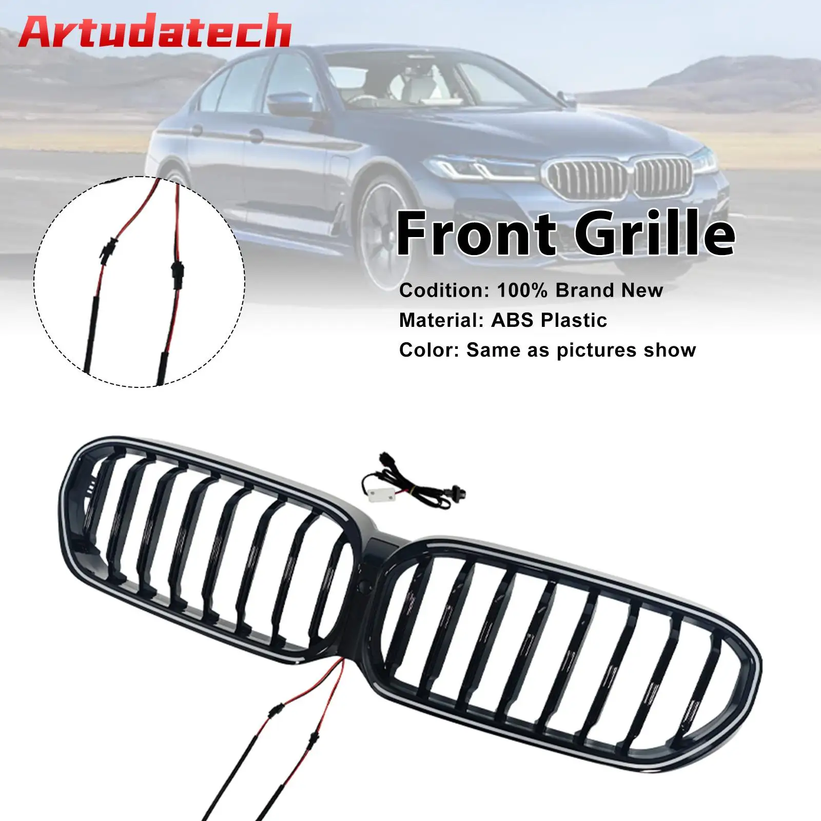 Artudatech Gloss Black Front Kidney Grill Grille Fit for BMW 5 Series G30 G38 2021 2022 2023 2024 Car Accessories