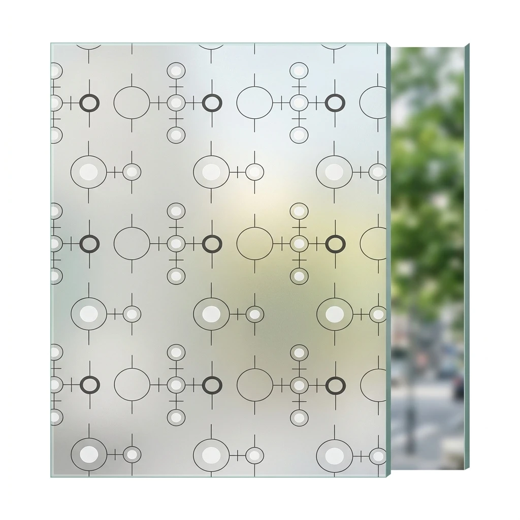 Modern Self-Adhesive Molecular Circle Frosted Window Film 95% Privacy Protection Waterproof Removable No Residue Geometric Glass