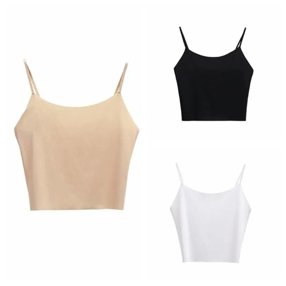 Dünnes Eisseiden-Trägertop ohne Nähte, Bralette, Crop-Top, schmal geschnittenes Top, Streetwear, Damen-Top, ärmelloses Camisole, Club-Top – Detail 1