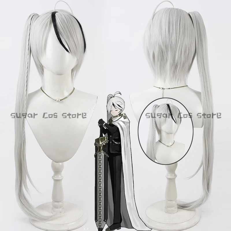 Biblioteca di Ruina Yan Vismok Parrucca Cosplay Anime Coda di cavallo lunga Resistente al calore Capelli grigi bianchi Puntelli per feste di Halloween per donne Ragazze
