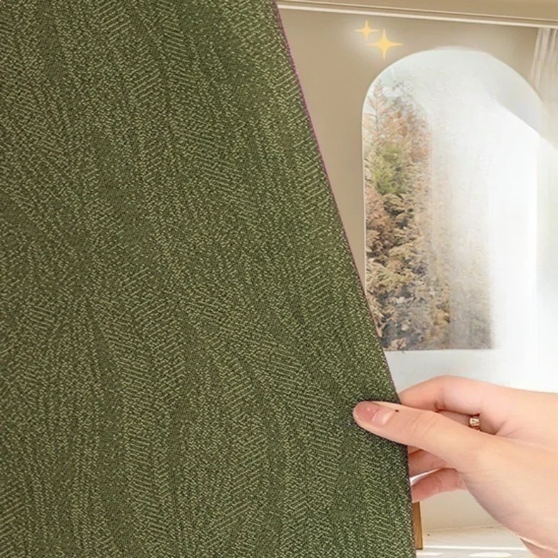 Shuifu Cotton American Simple Matcha Green Solid Shade Curtain Soft Glutinous Sun Protection Vintage Elegant Romantic Curtains