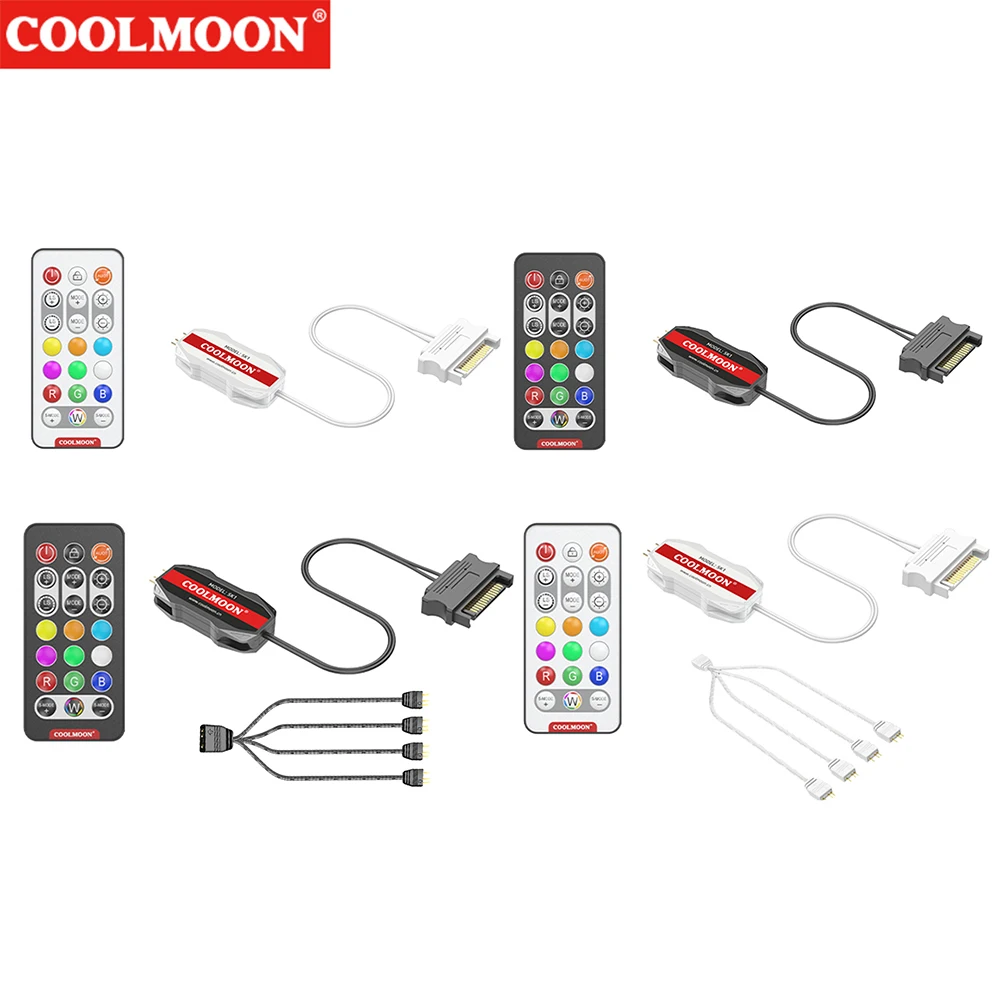 RGB Remote Controller 5V 3 Pin 3Pin To SATA LED Color Intelligent Fan Controller 1 To 4 Sync Motherboard Cable Extension Line