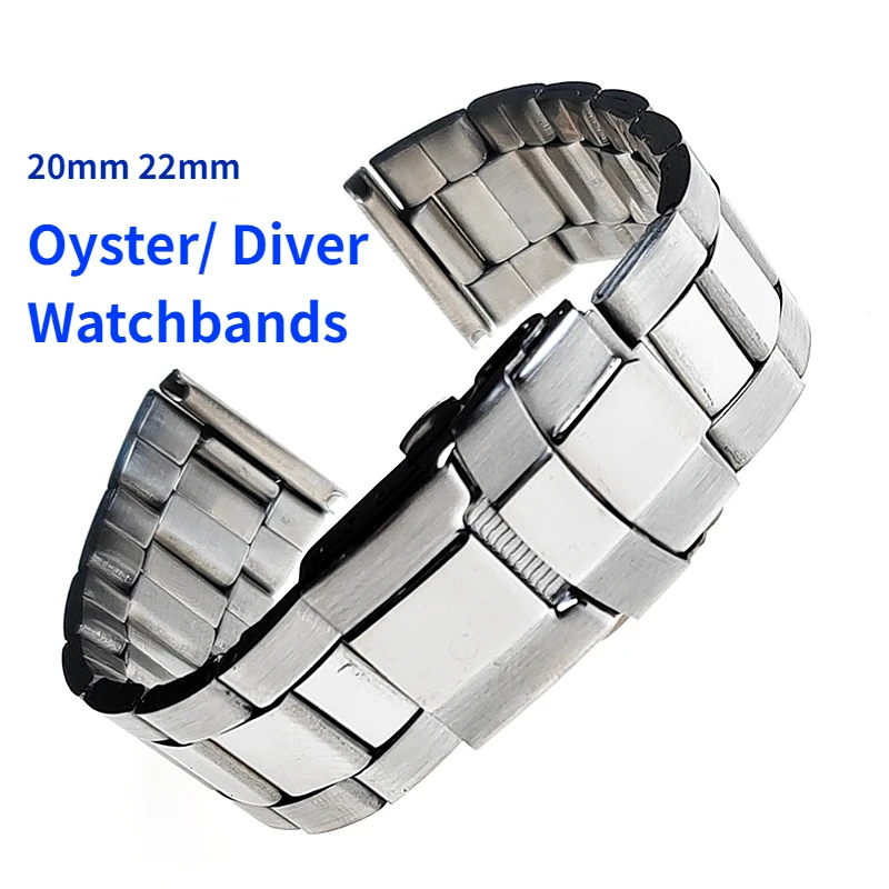 20mm 22mm Edelstahl Uhrenarmband für SEIKO für Rolex Oyster Diver Armband Metall Uhrenarmbänder Tauchen Polierter Handgelenkgürtel
