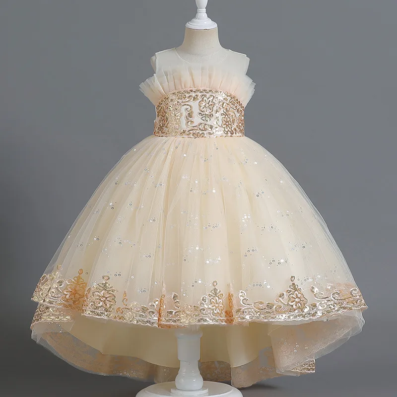 

Girls Luxury Festa Christmas Wedding Party Princess Dresses 10 Years Old Children Golden First Communion Long Tulle Kids Clothes