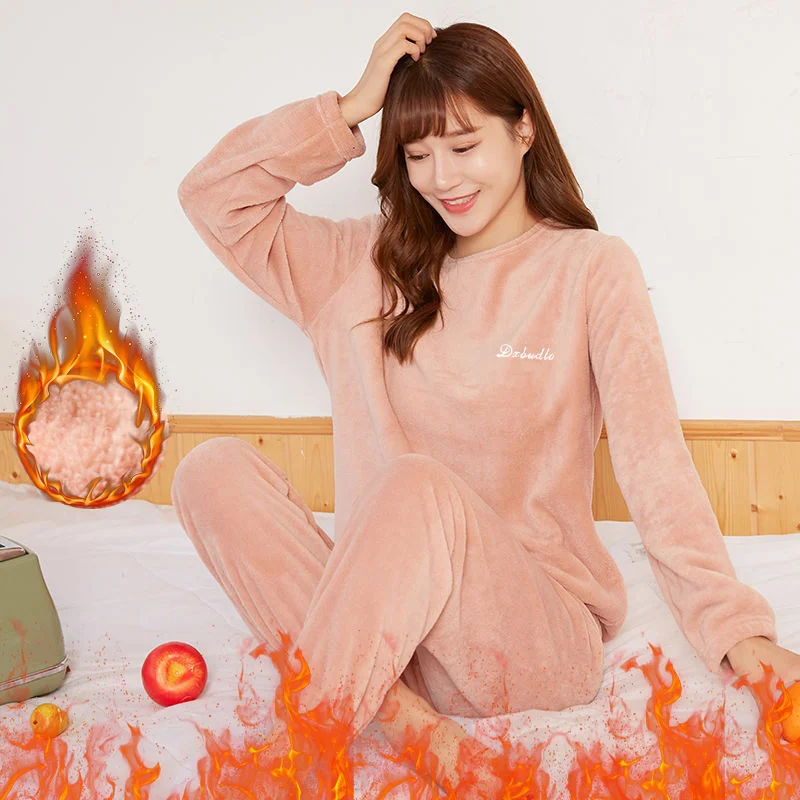 Womens Coral Velvet Pajama Set Thick Warm Autumn Winter Maternity Sleepwear Soft Loungewear Homewear Gift for New Moms