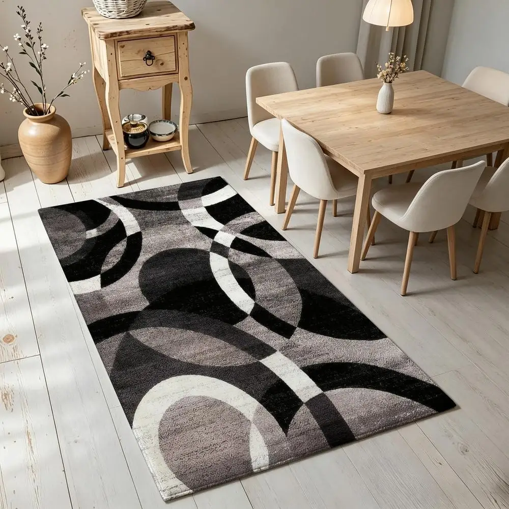 2D 1 piece soft, comfortable, easy to care, machine-washable indoor rug, applicable to dining room, living room, bedroom, hallway, entryway, kitchen, suitable for under dining table, abstract geometric style home decoration